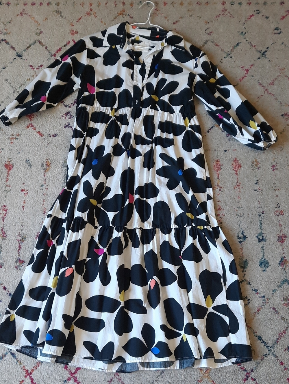 Anthropologie Bettina Midi Shirt Dress Bold Graphic Floral Print XS